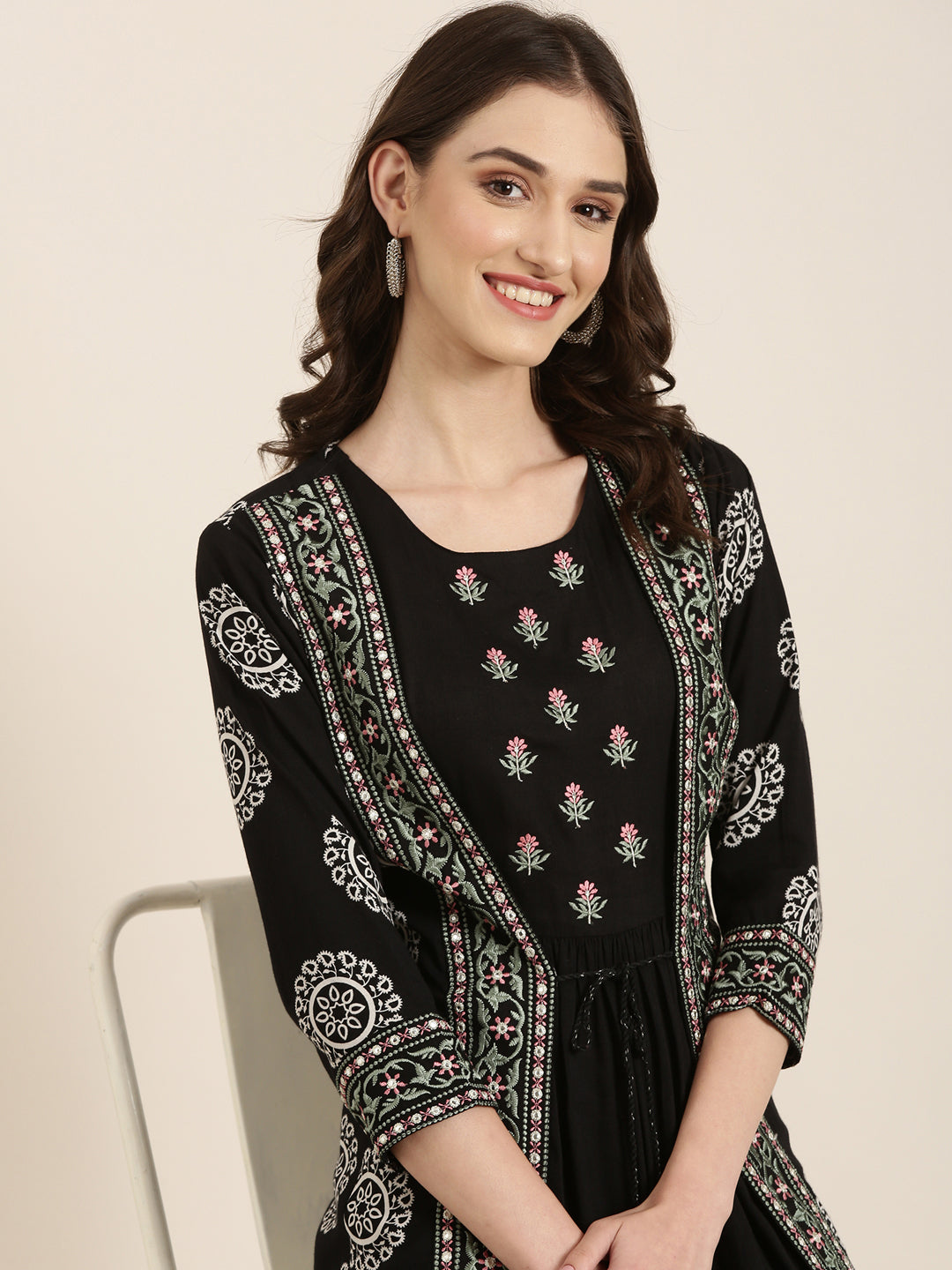 Women Black Embellished A-Line Dress