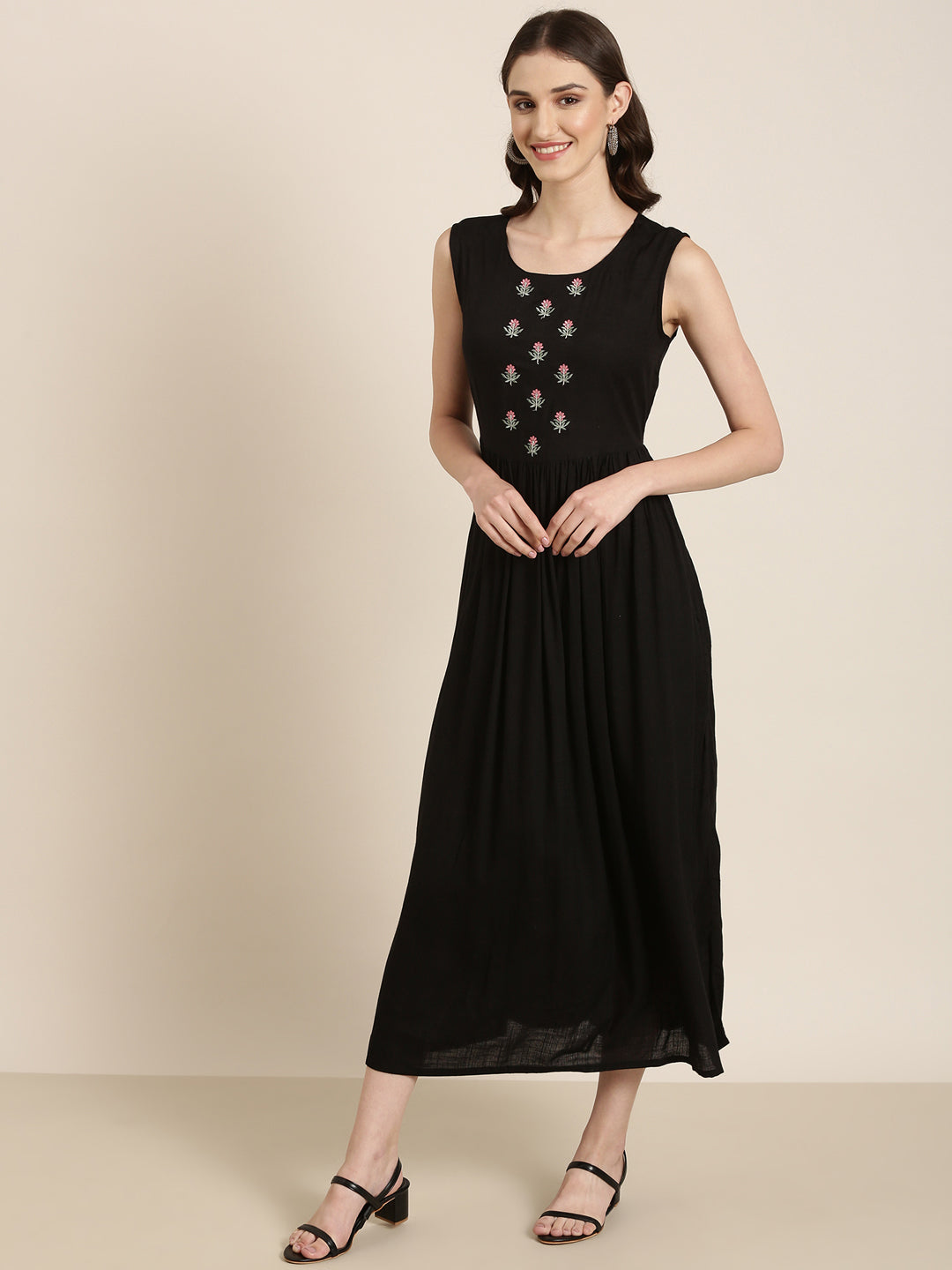 Women Black Embellished A-Line Dress