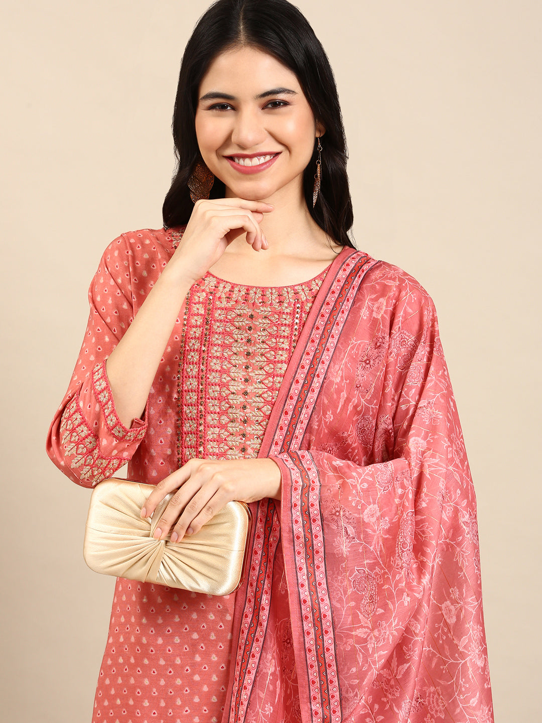 Women's Peach Paisley Kurta Set