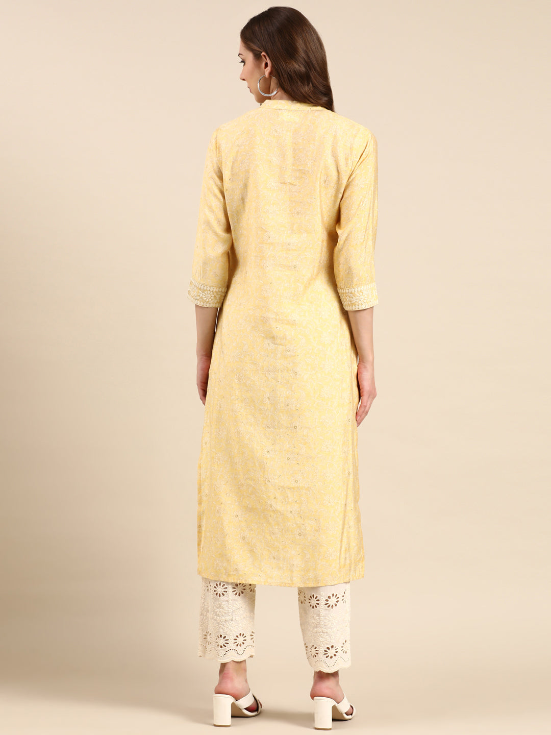 Women's Yellow Embroidered Straight Kurta