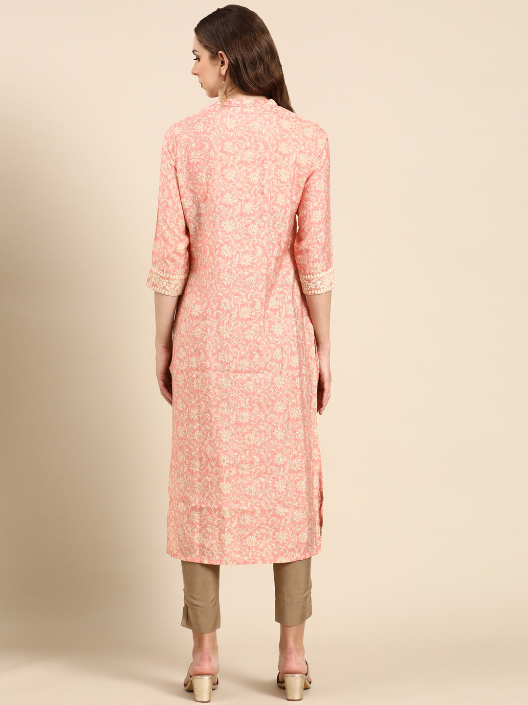 Women's Peach Floral Straight Kurta