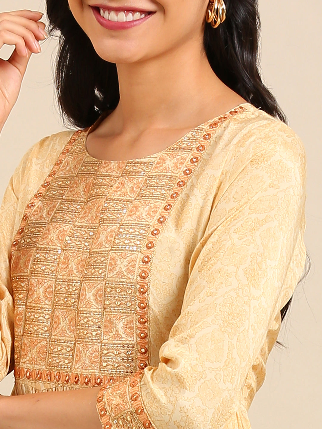 Women's Yellow Printed Anarkali Kurta