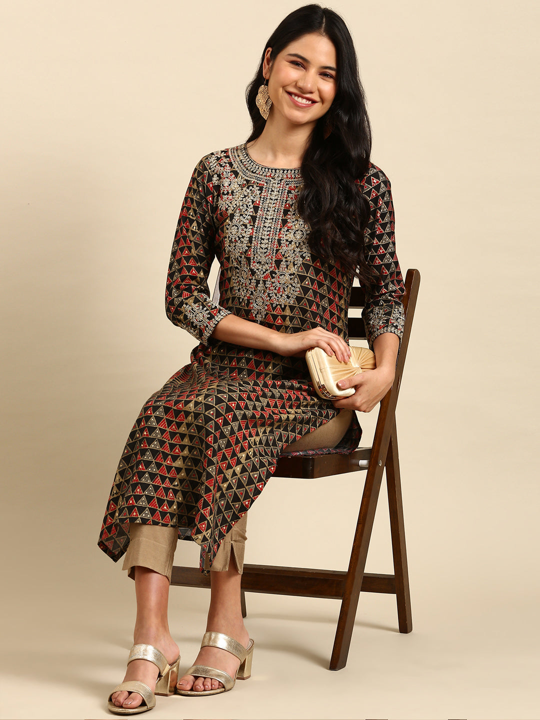 Women's Black Printed Straight Kurta