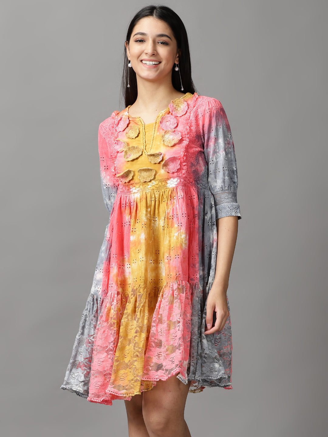 Women's Multi Tie Dye Fit and Flare Dress