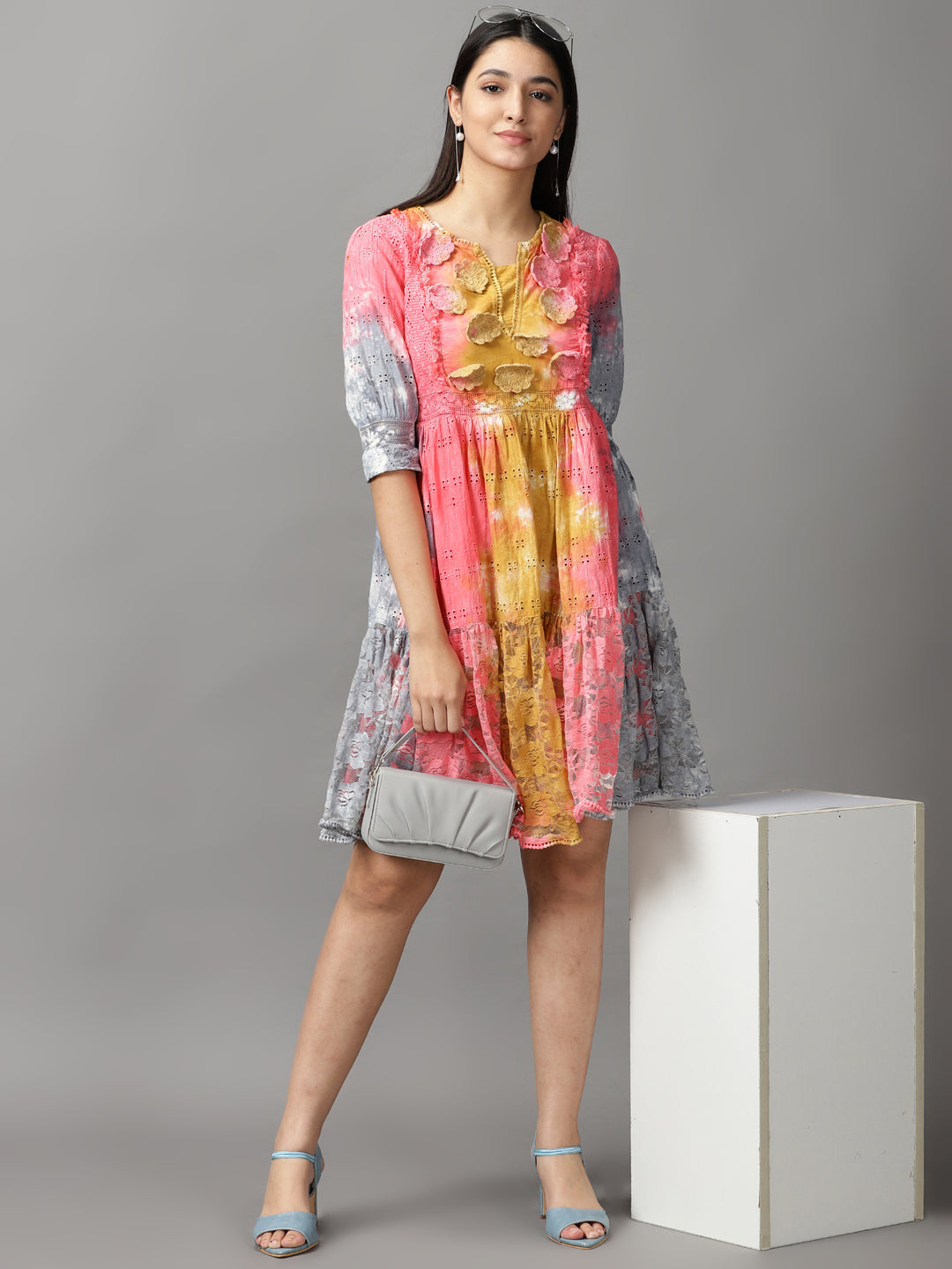 Women's Multi Tie Dye Fit and Flare Dress