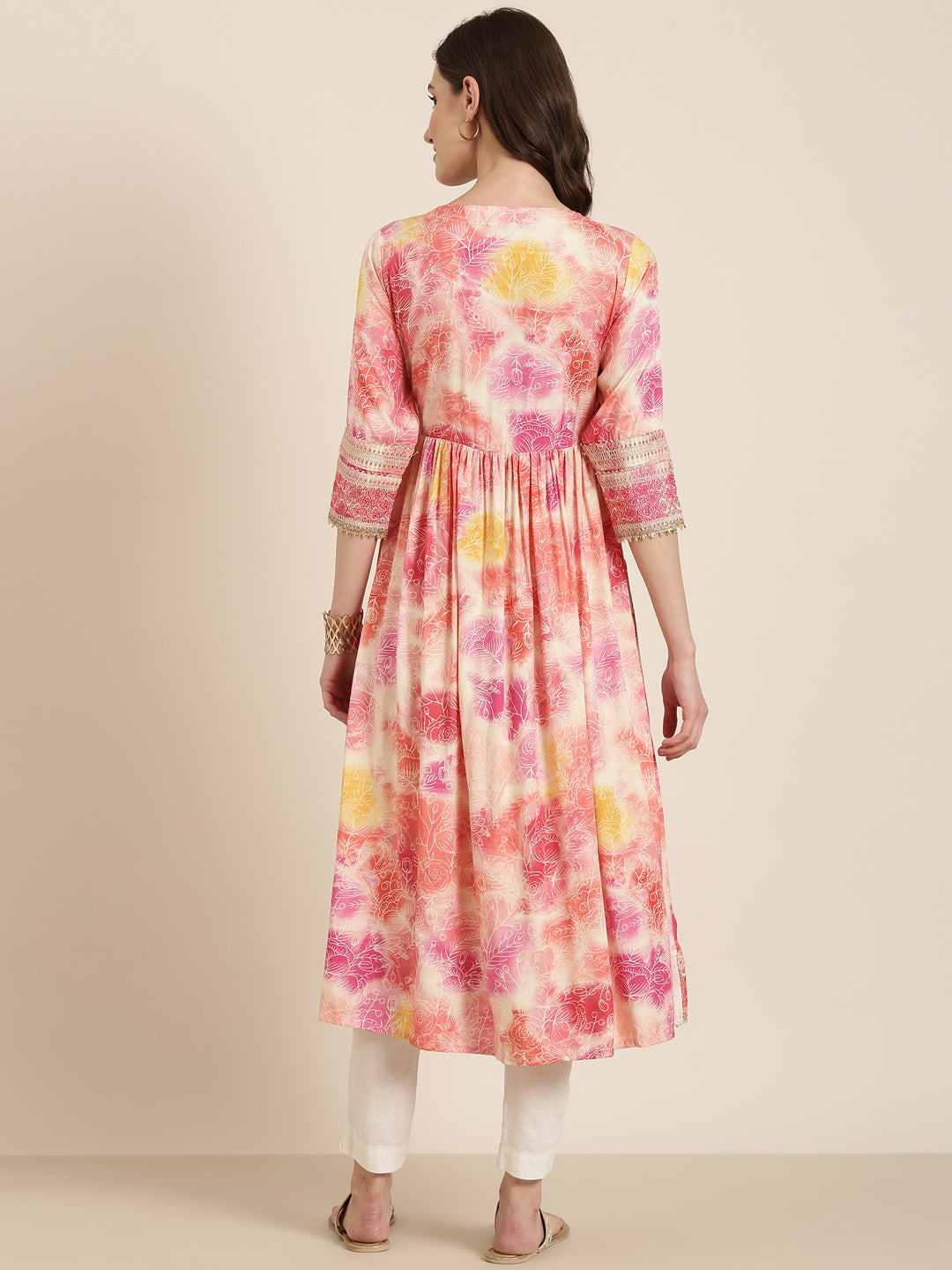 Women Peach Printed Anarkali Kurta