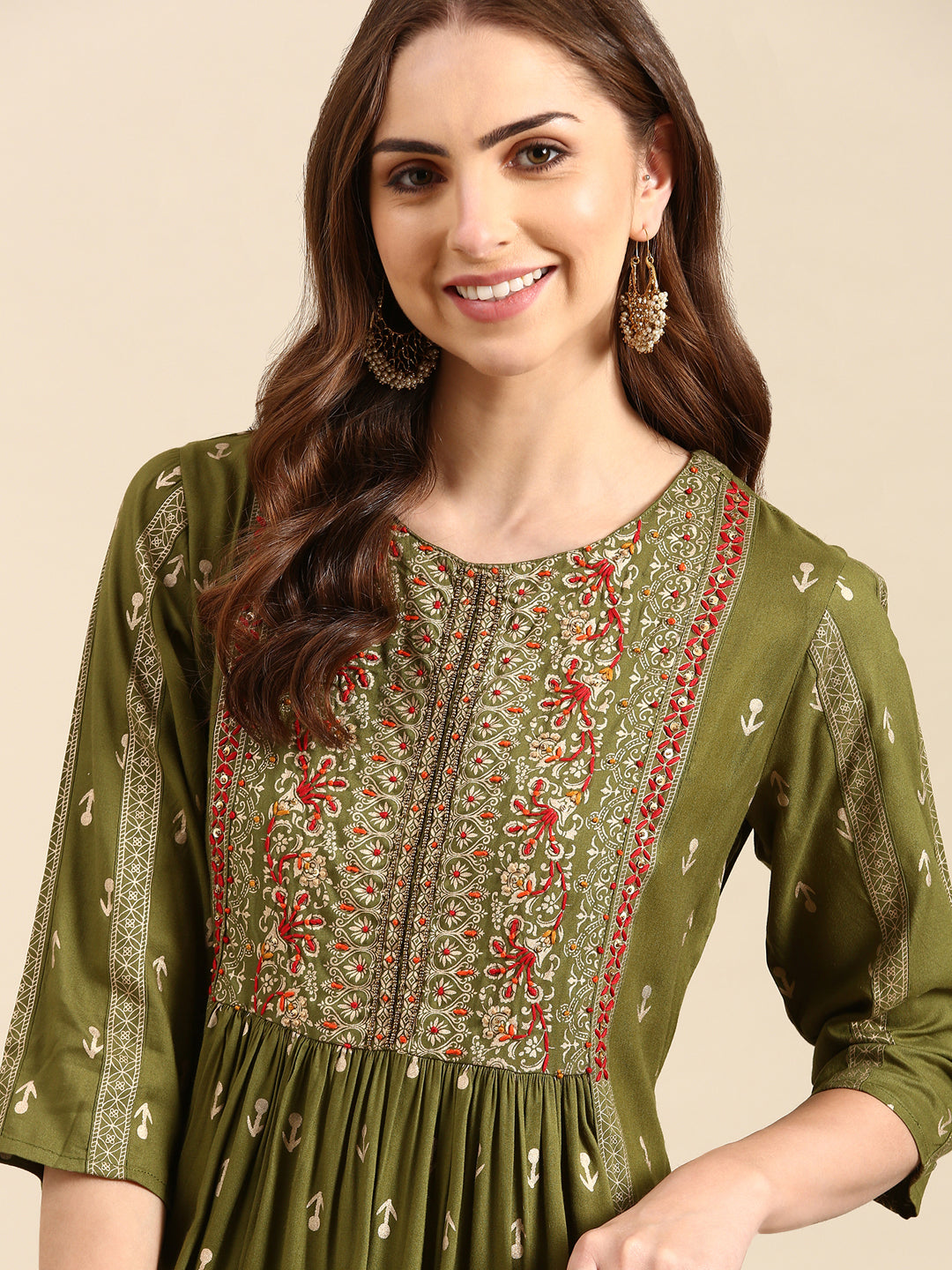 Women's Olive Printed Anarkali Kurta