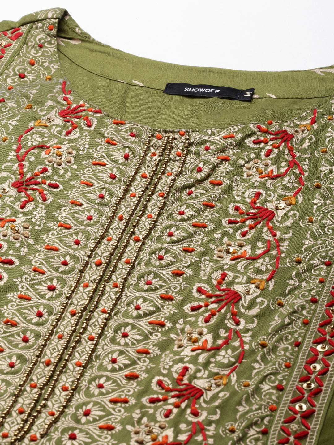 Women's Olive Printed Anarkali Kurta