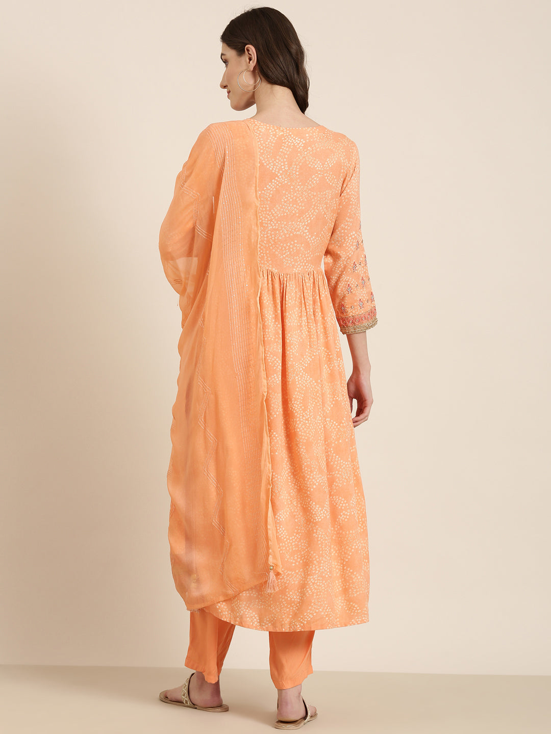 Women Peach Printed Kurta Set