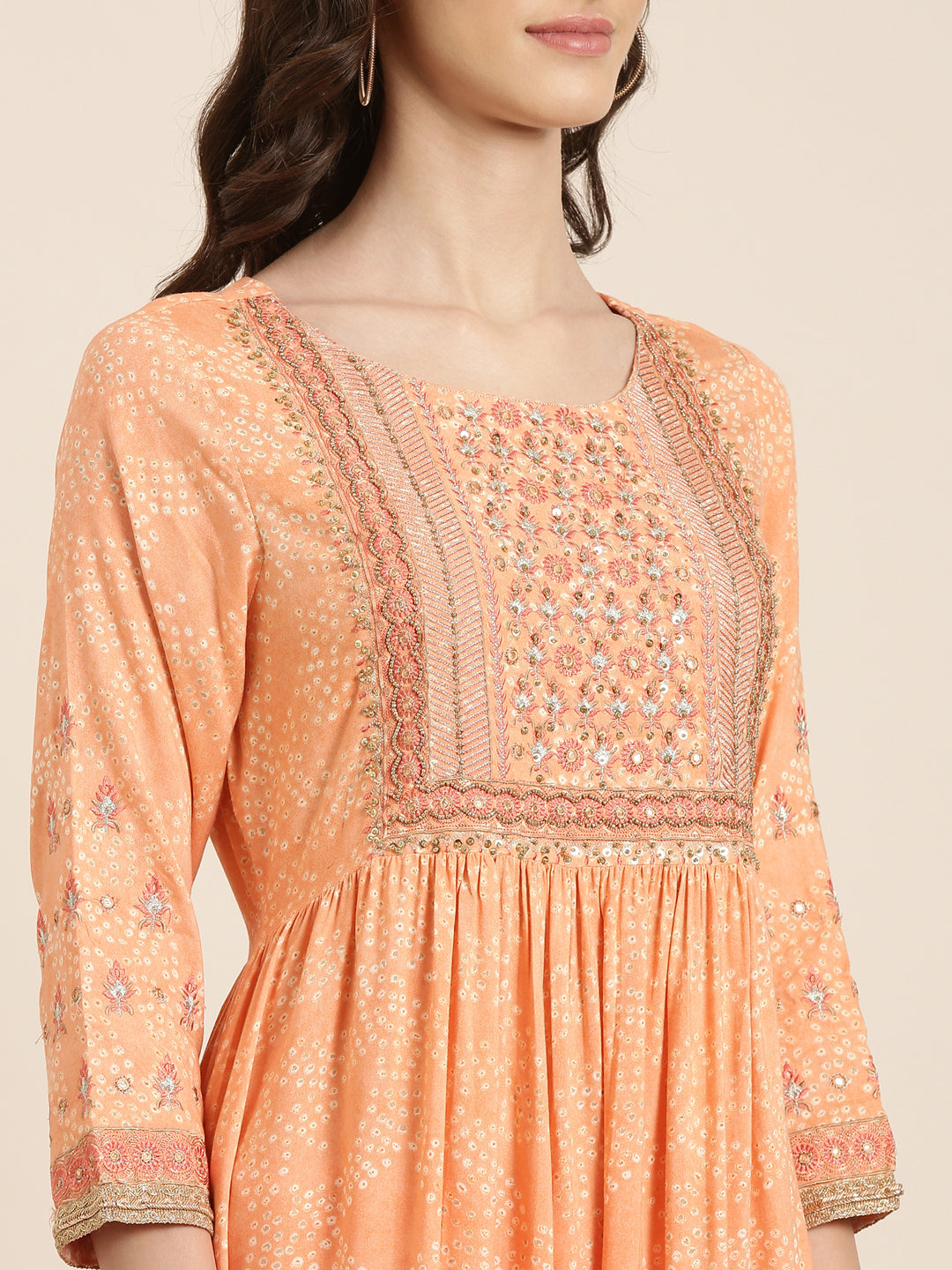 Women Peach Printed Kurta Set