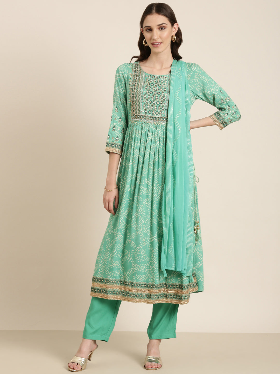 Women Green Printed Kurta Set