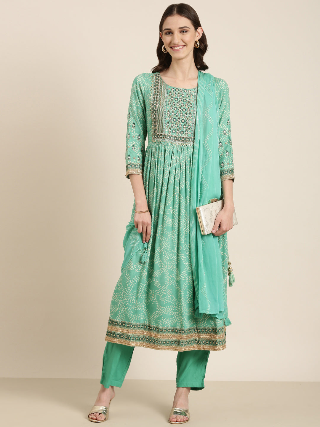 Women Green Printed Kurta Set