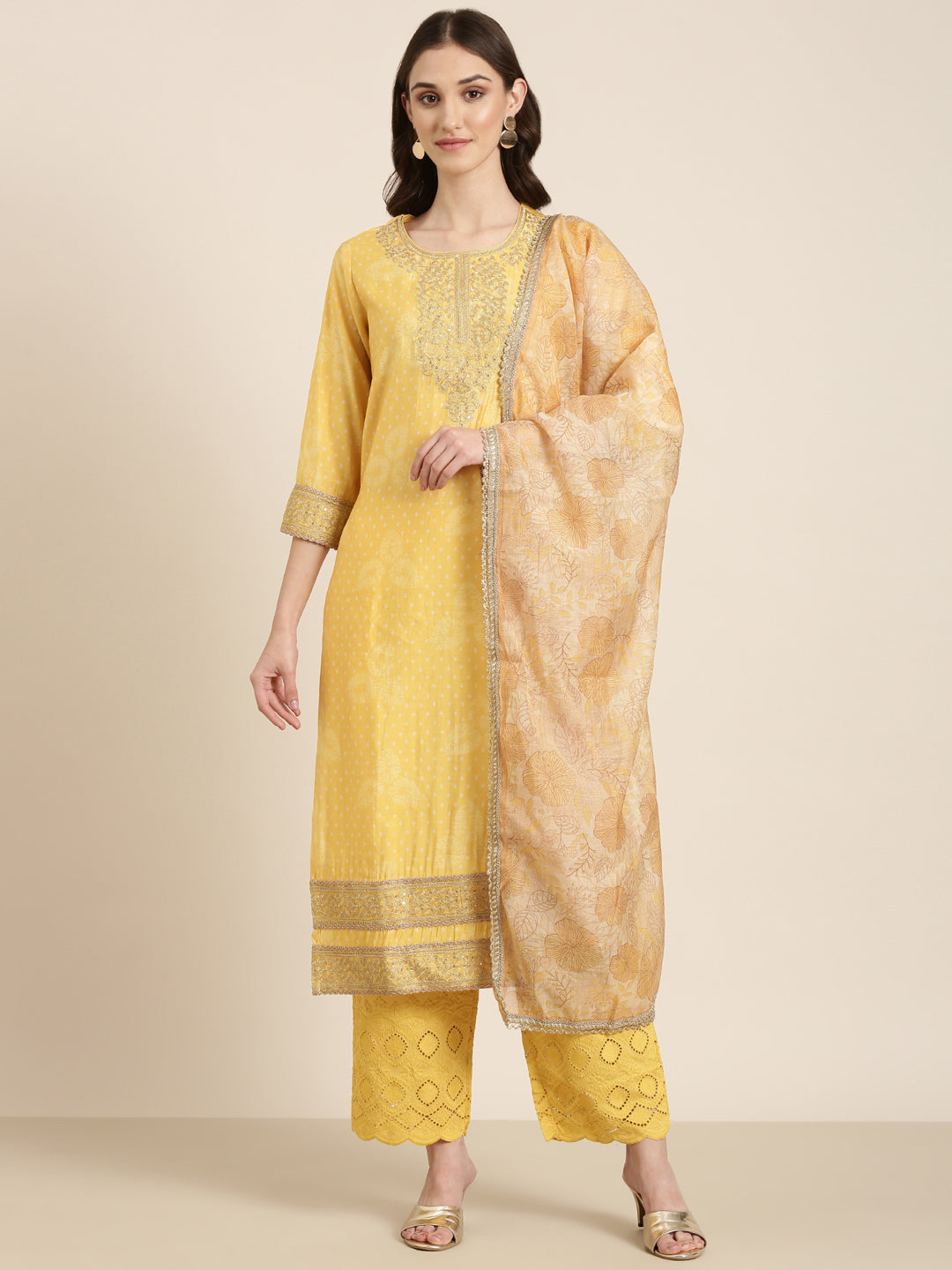 Women Yellow Printed Kurta Set