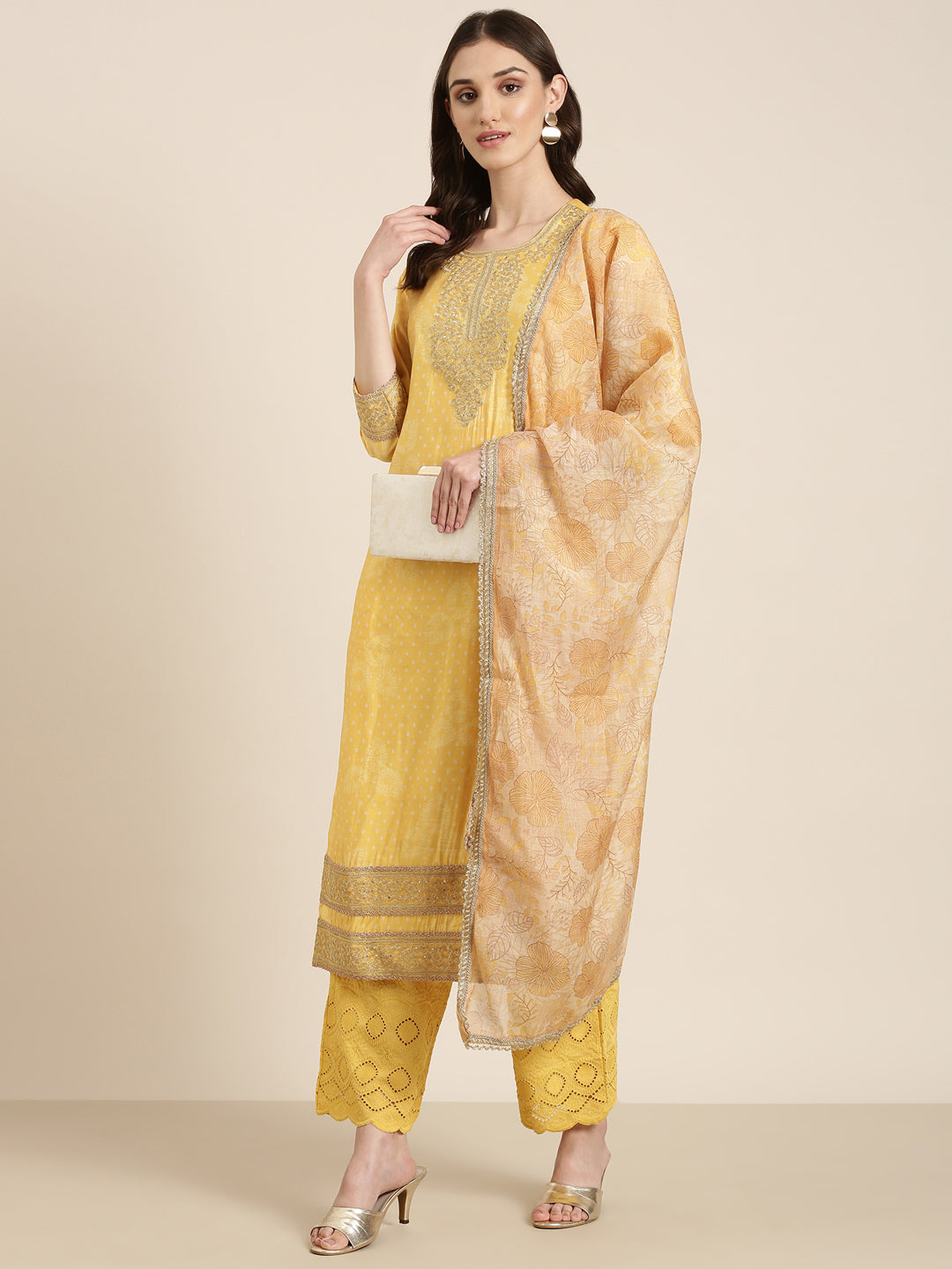 Women Yellow Printed Kurta Set