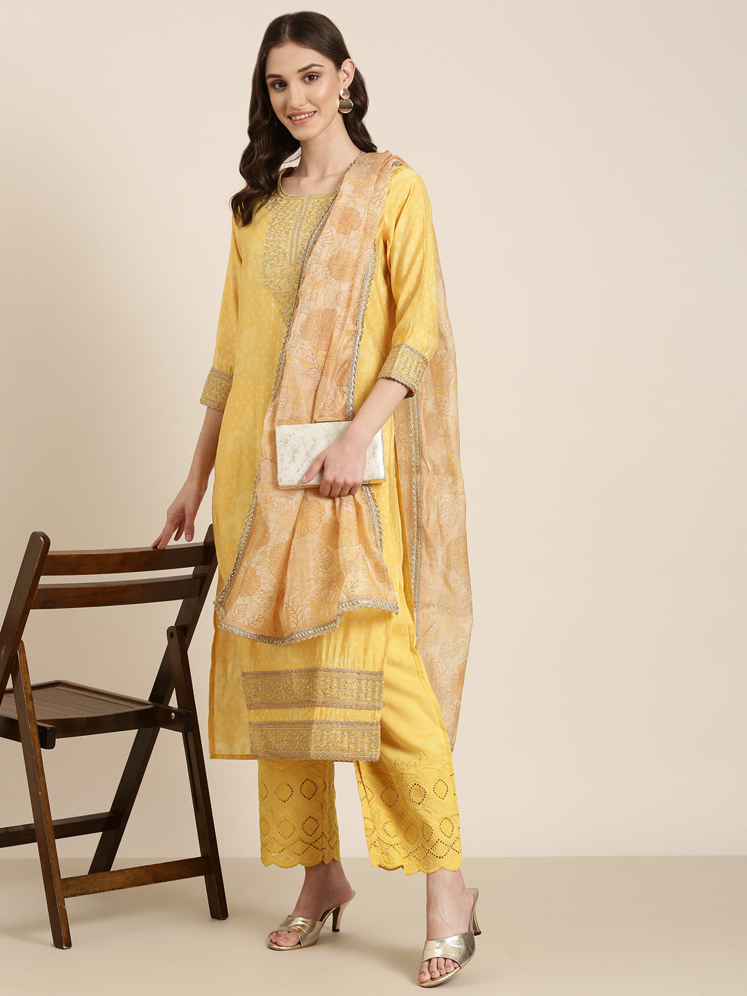 Women Yellow Printed Kurta Set