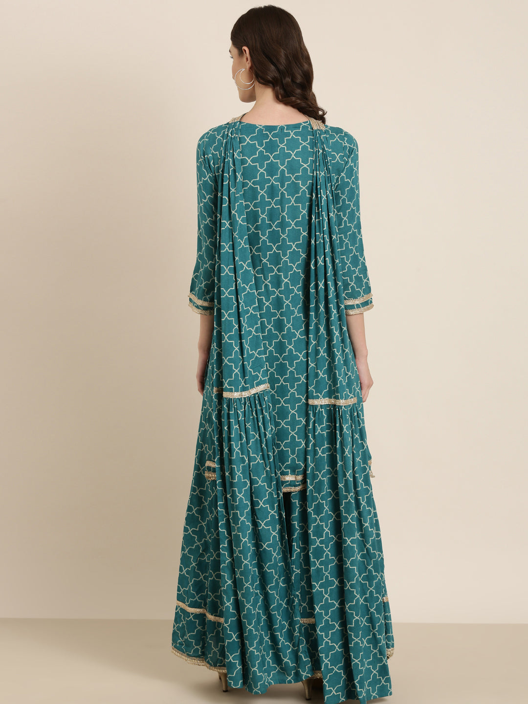 Women Teal Geometrical Kurta Set