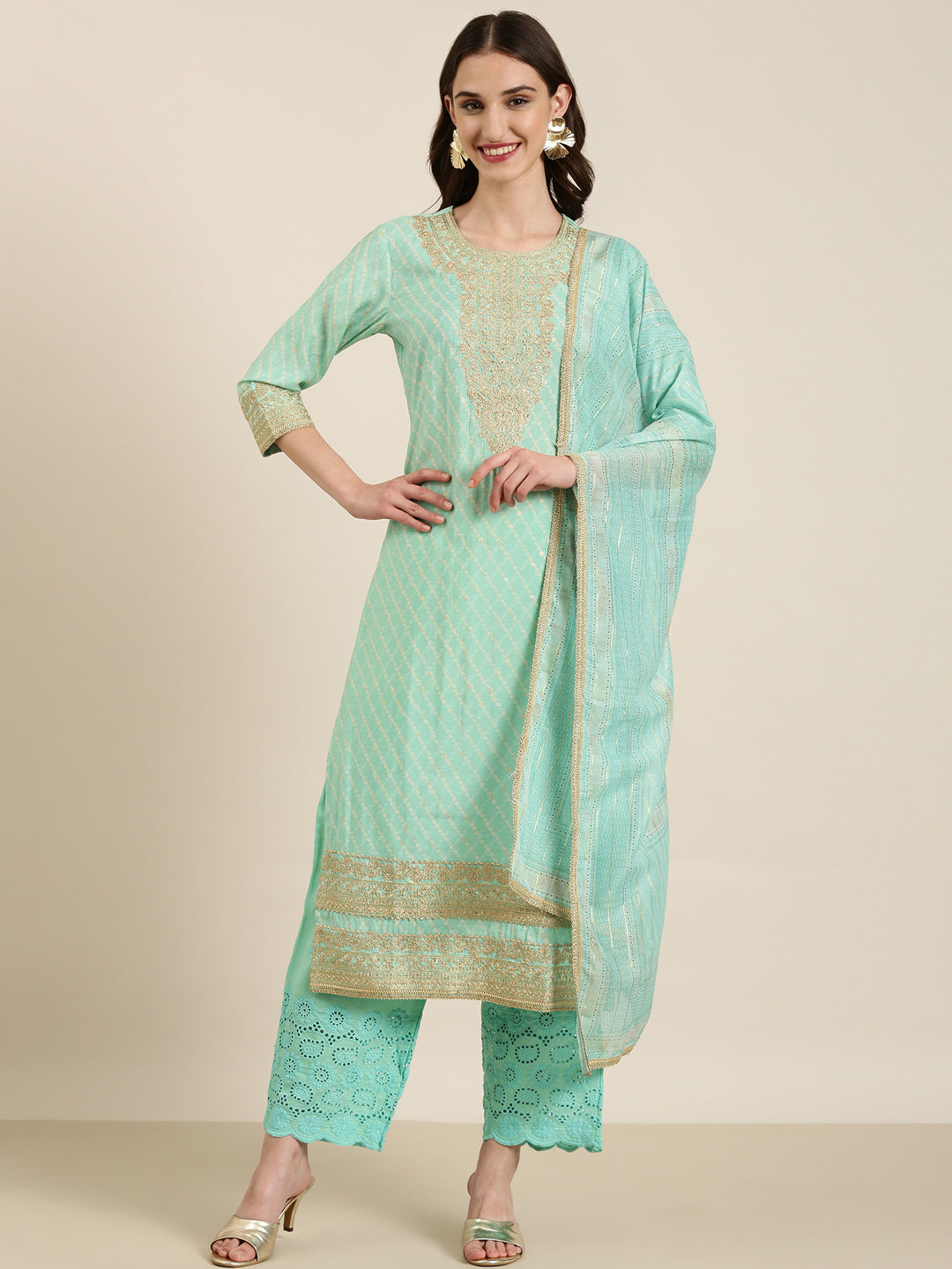 Women Sea Green Printed Kurta Set