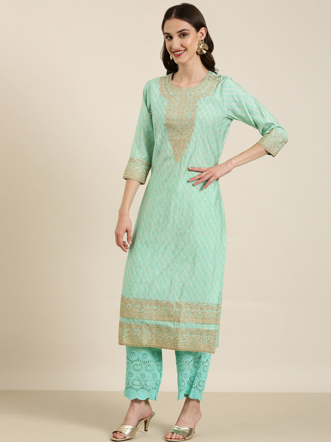 Women Sea Green Printed Kurta Set