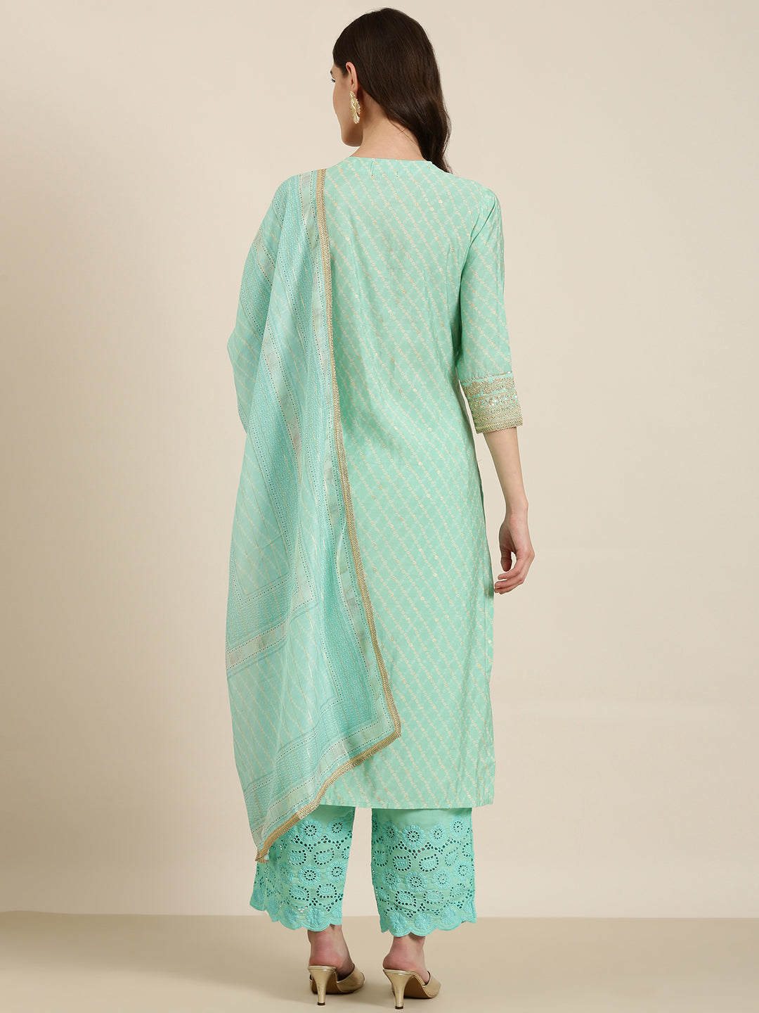 Women Sea Green Printed Kurta Set