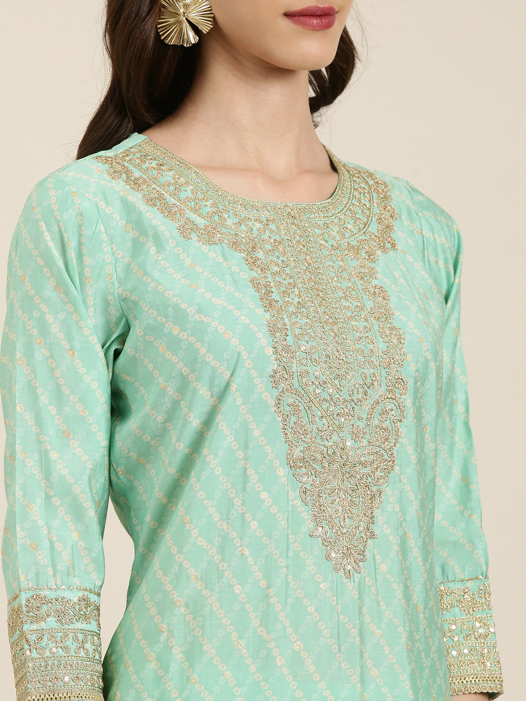 Women Sea Green Printed Kurta Set