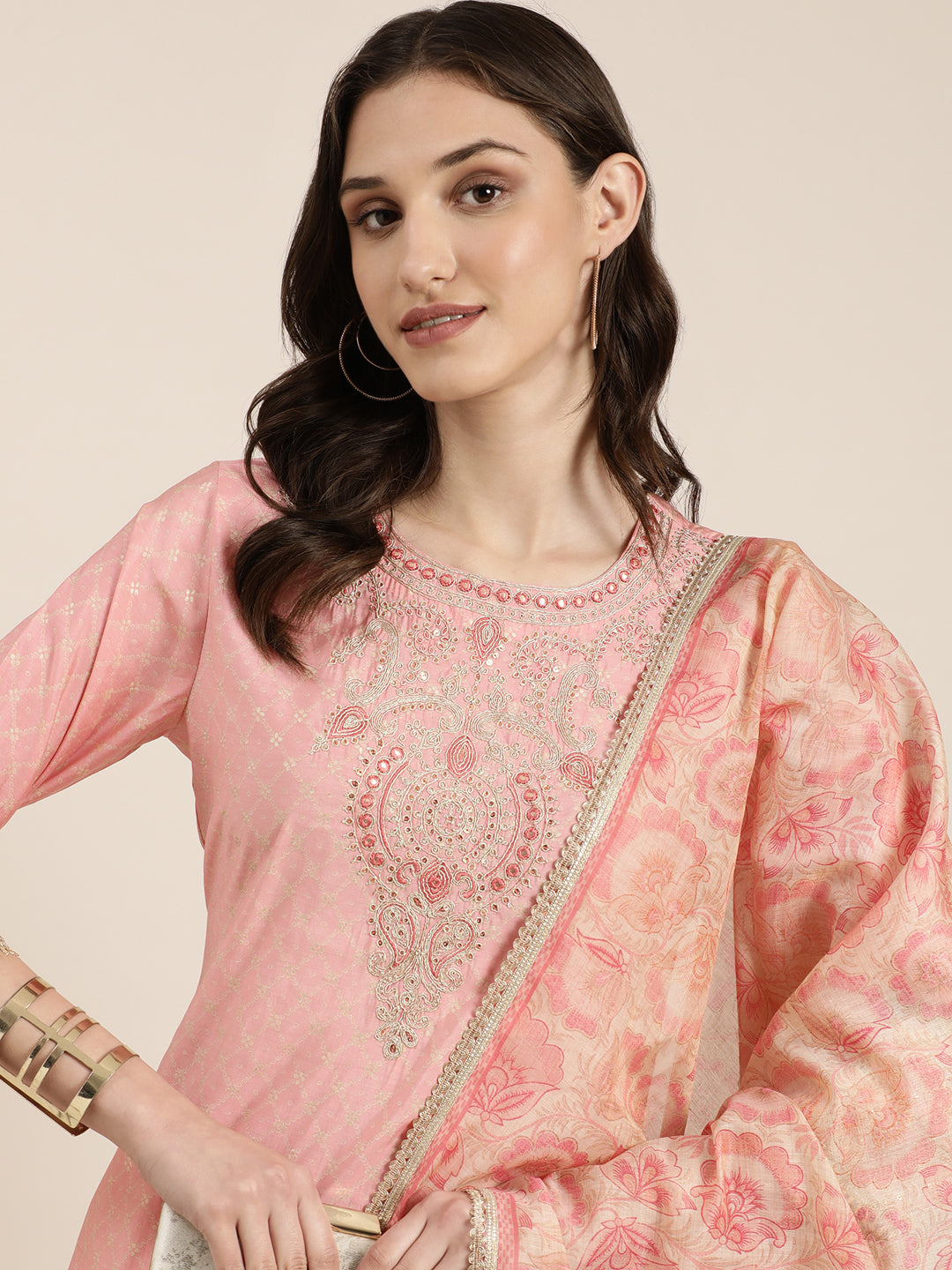 Women Pink Geometrical Kurta Set