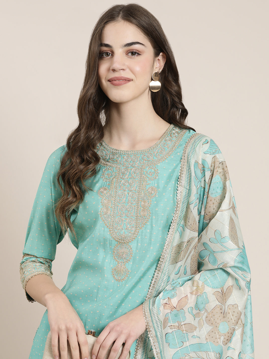 Women Sea Green Printed Kurta Set