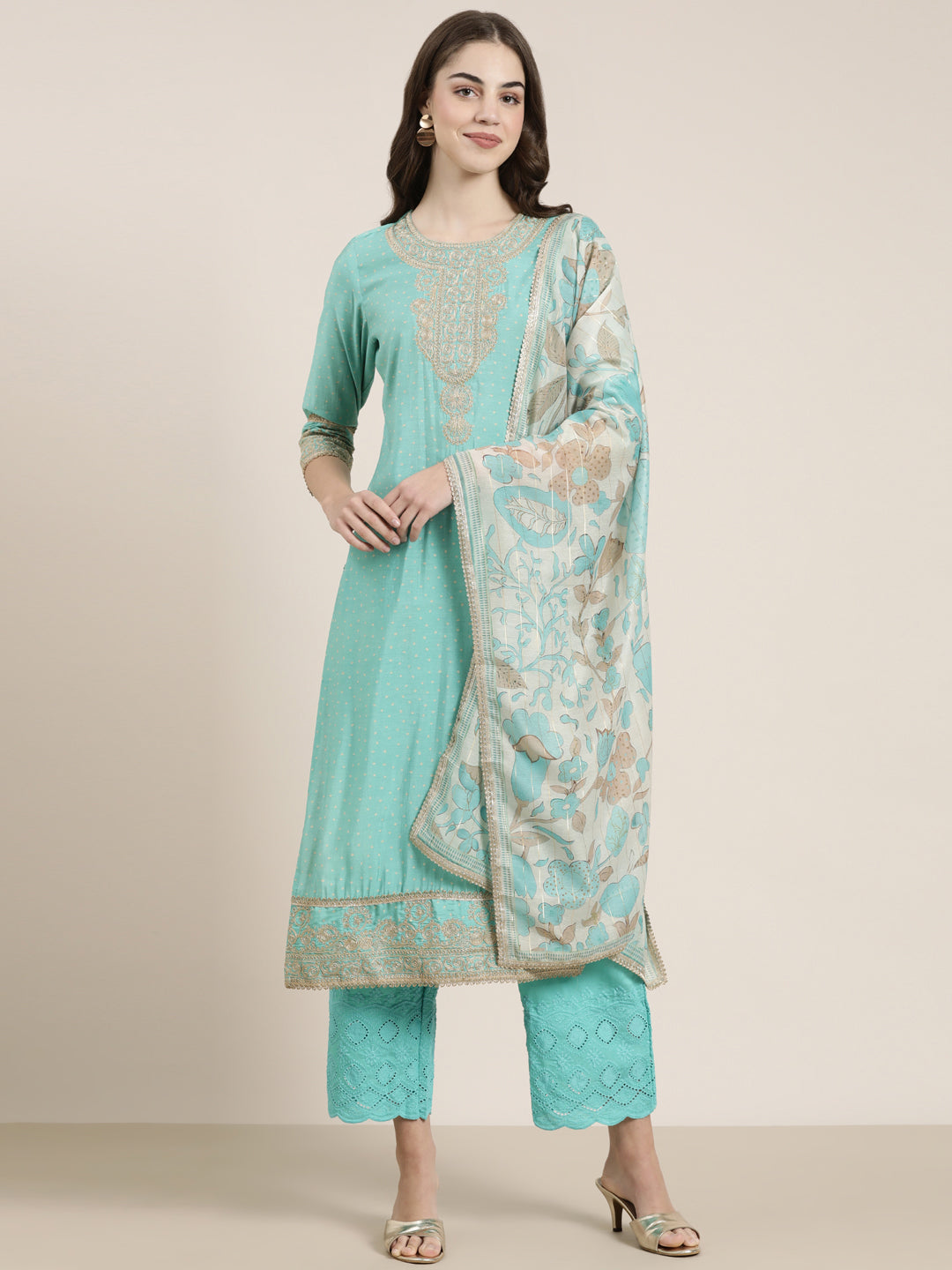 Women Sea Green Printed Kurta Set