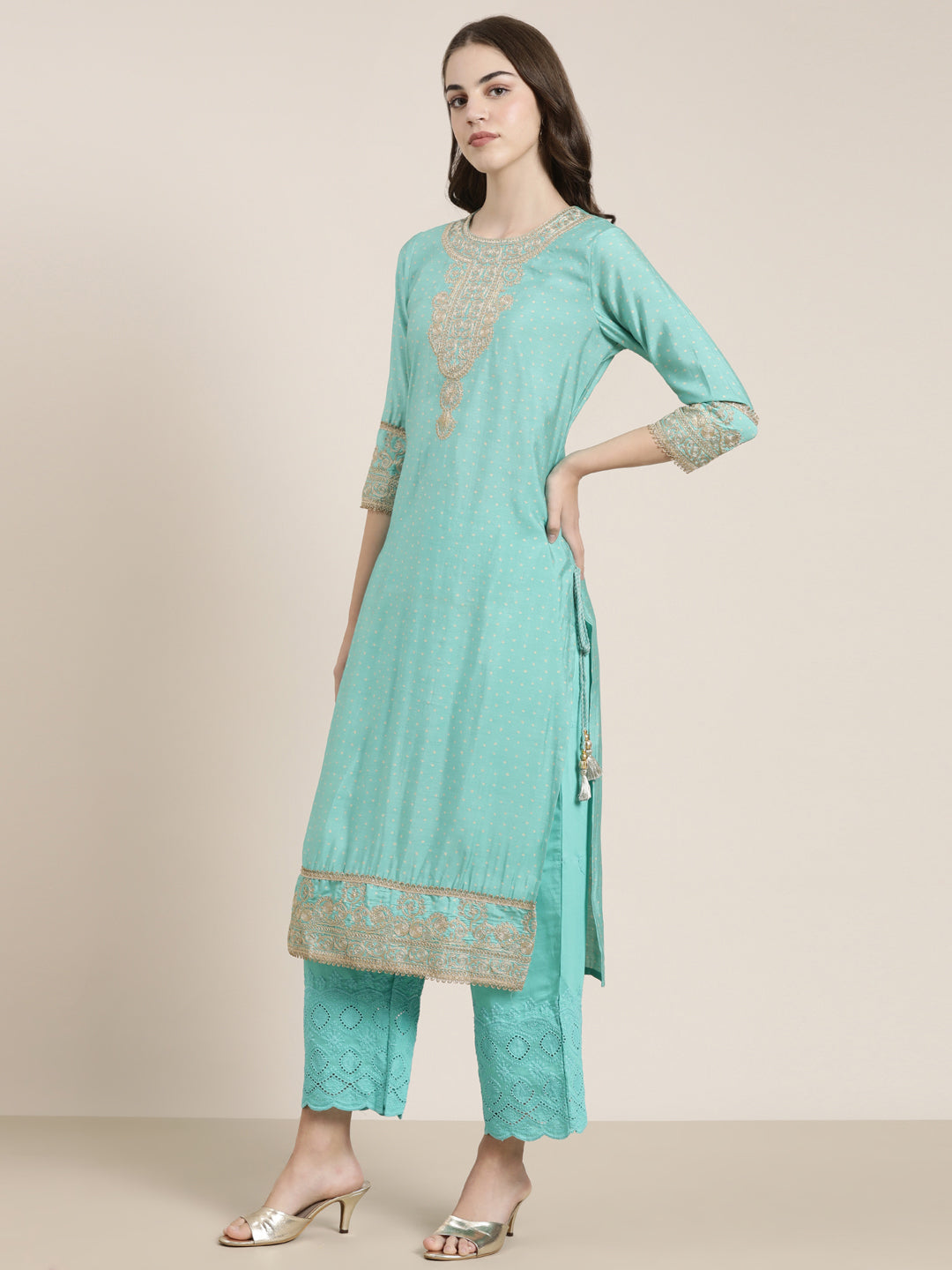 Women Sea Green Printed Kurta Set