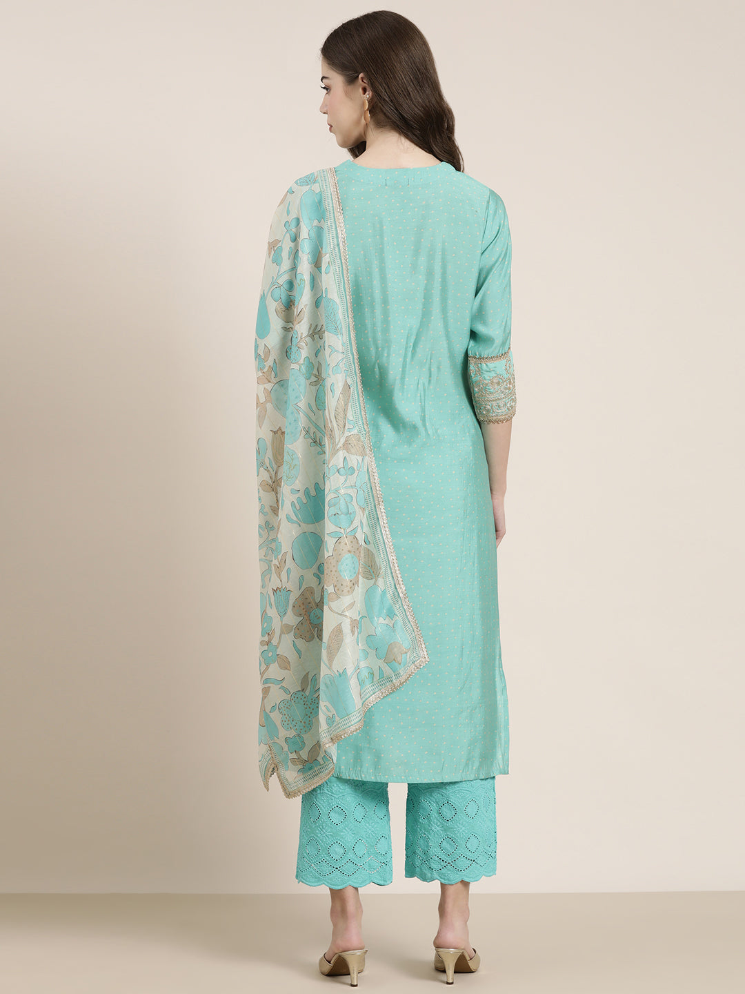 Women Sea Green Printed Kurta Set