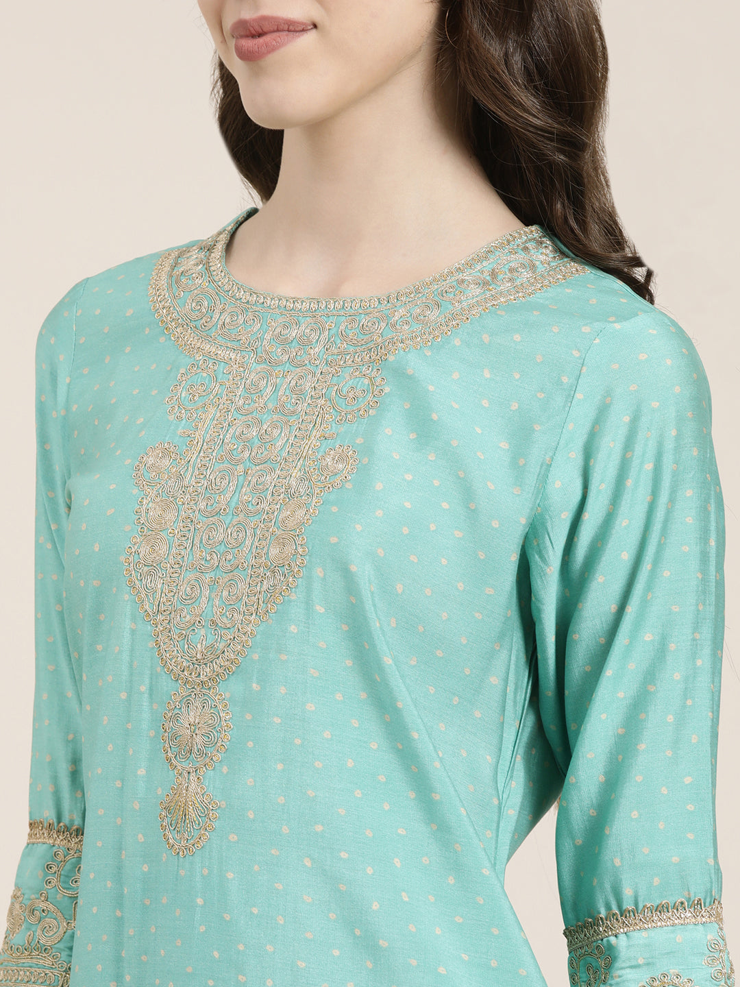 Women Sea Green Printed Kurta Set