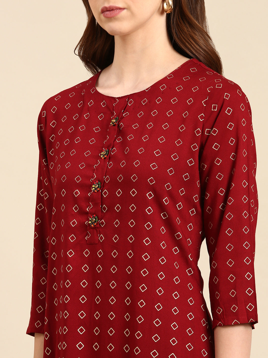 Women's Maroon Printed Straight Kurta