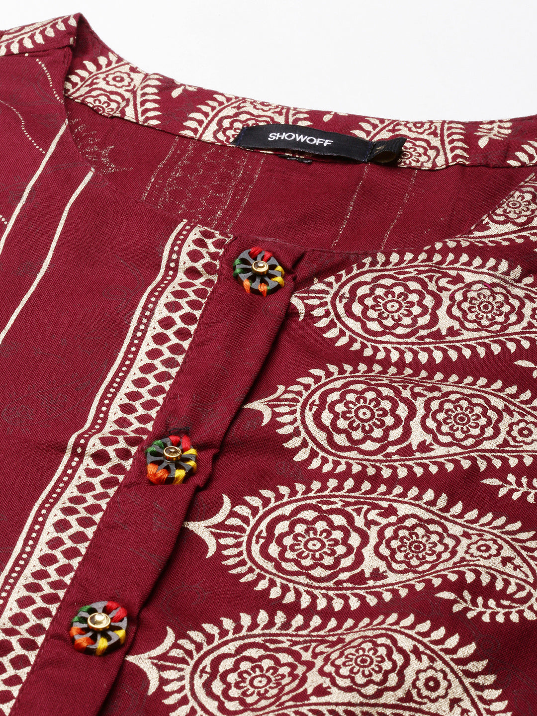 Women's Burgundy Printed Straight Kurta