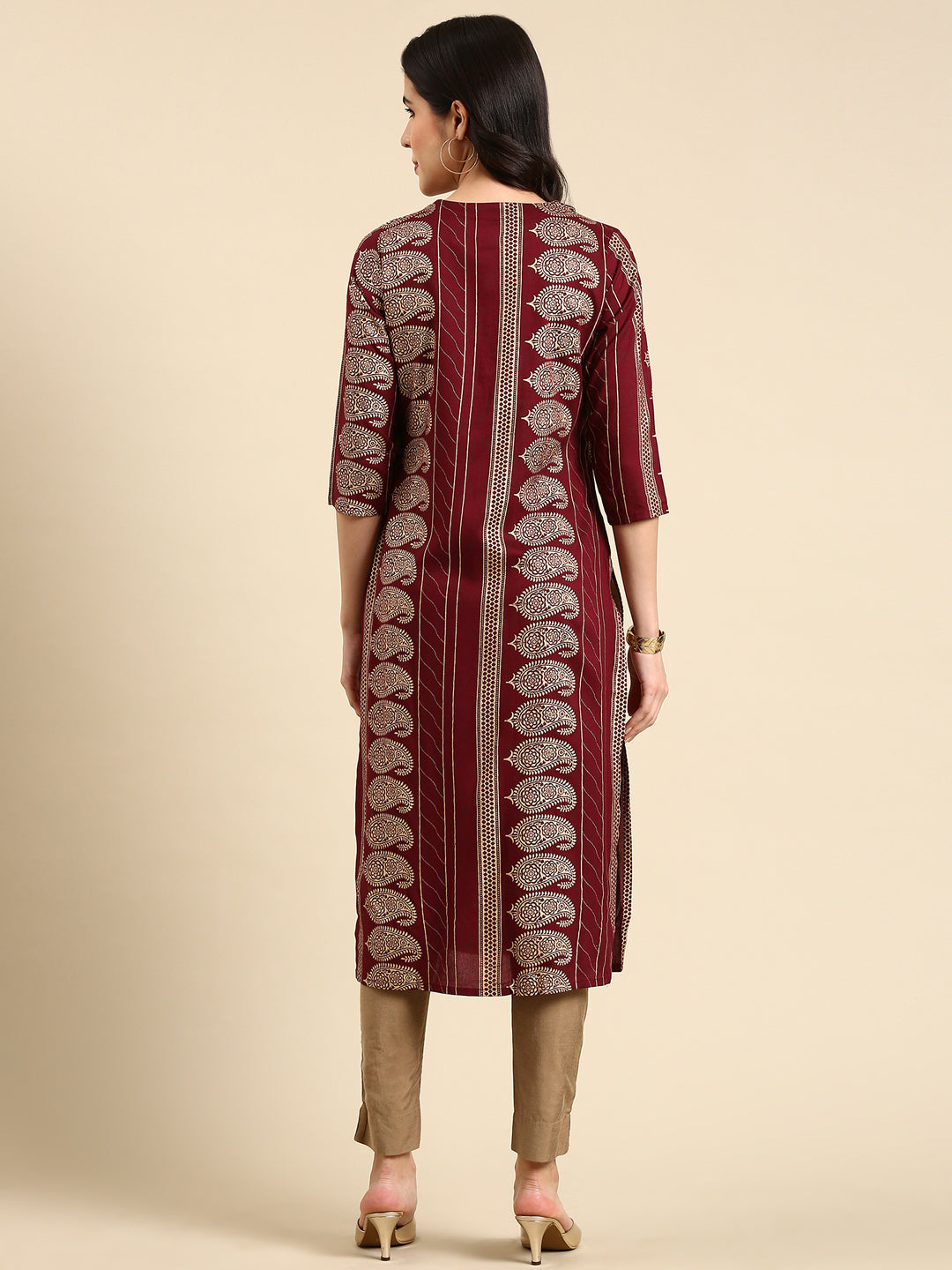 Women's Burgundy Printed Straight Kurta