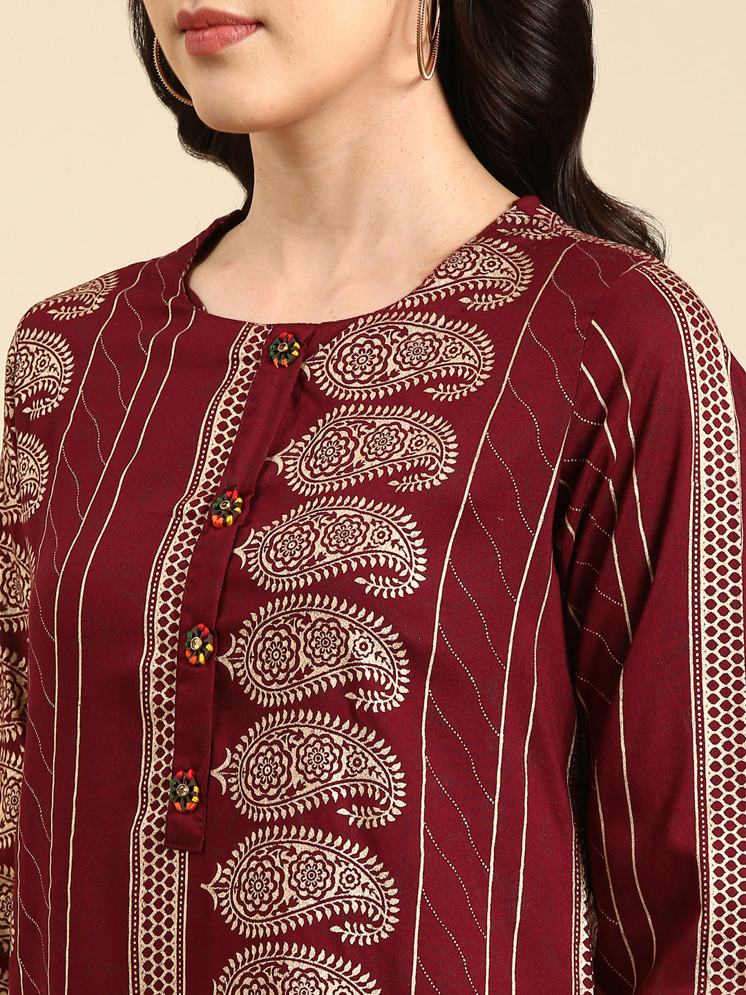 Women's Burgundy Printed Straight Kurta