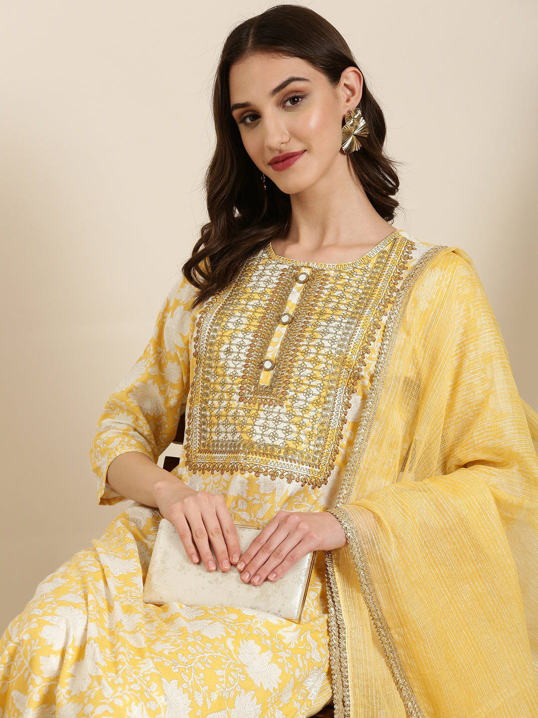 Women Yellow Floral Kurta Set