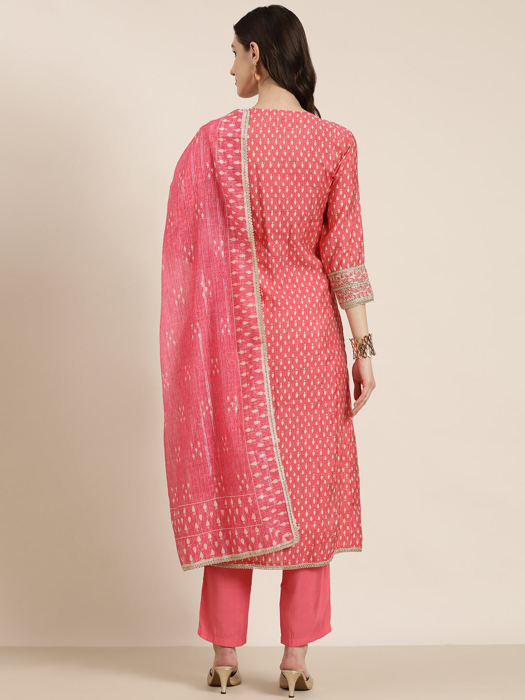 Women Peach Geometrical Kurta Set