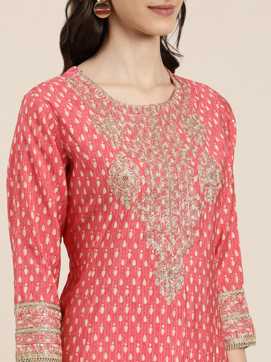 Women Peach Geometrical Kurta Set