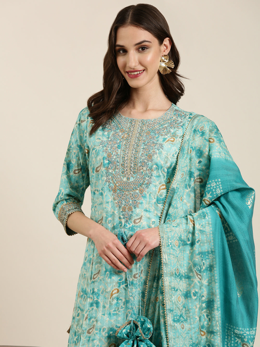 Women Turquoise Blue Paisley Kurta Set