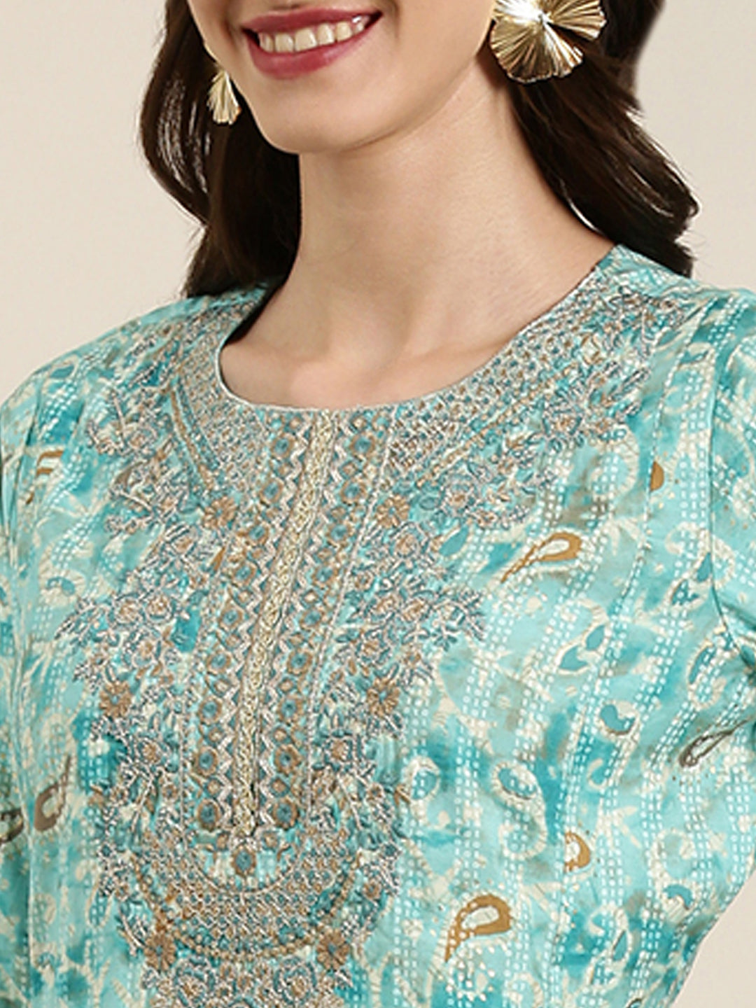 Women Turquoise Blue Paisley Kurta Set