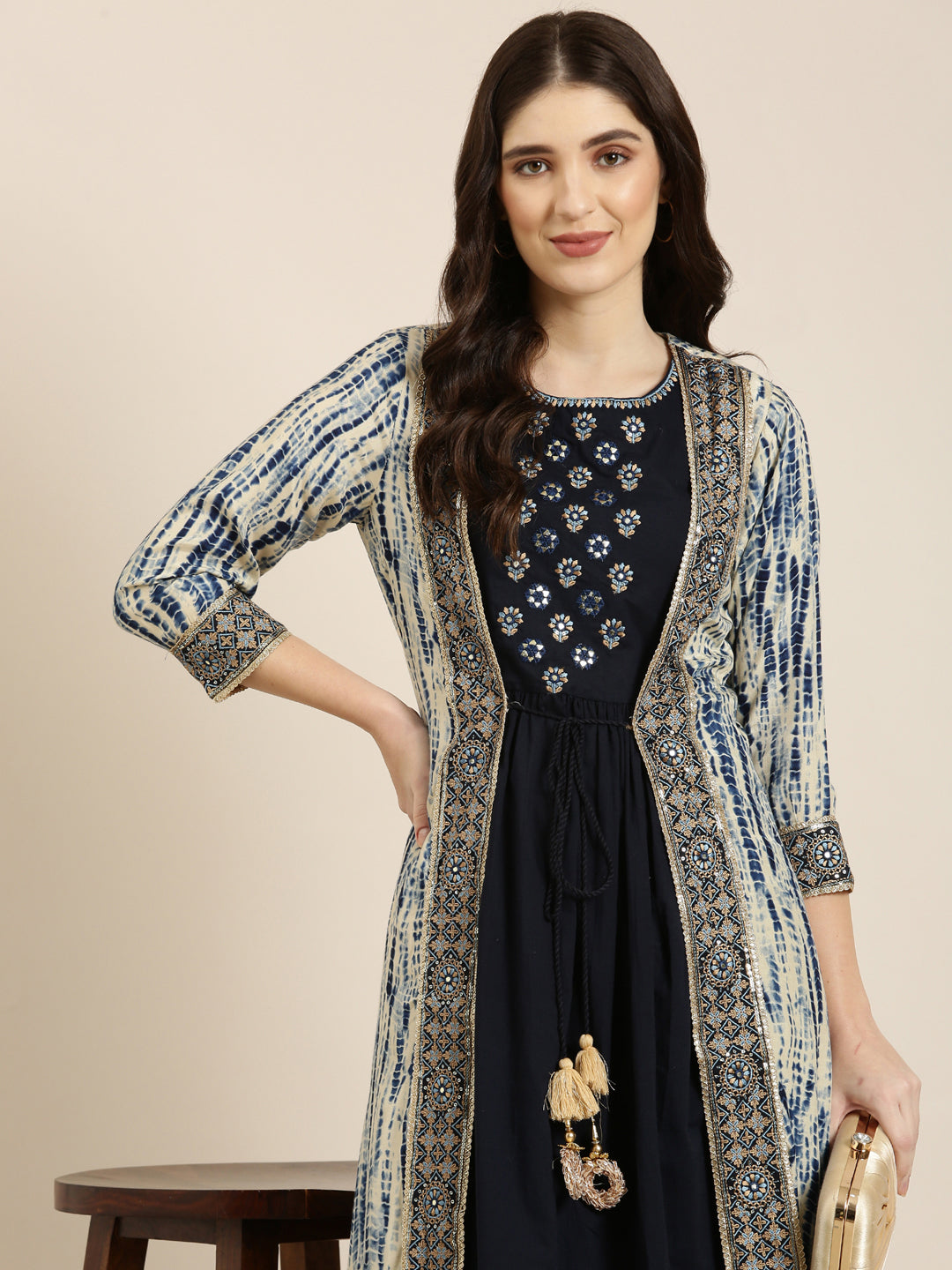 Women Navy Blue Solid Anarkali Kurta