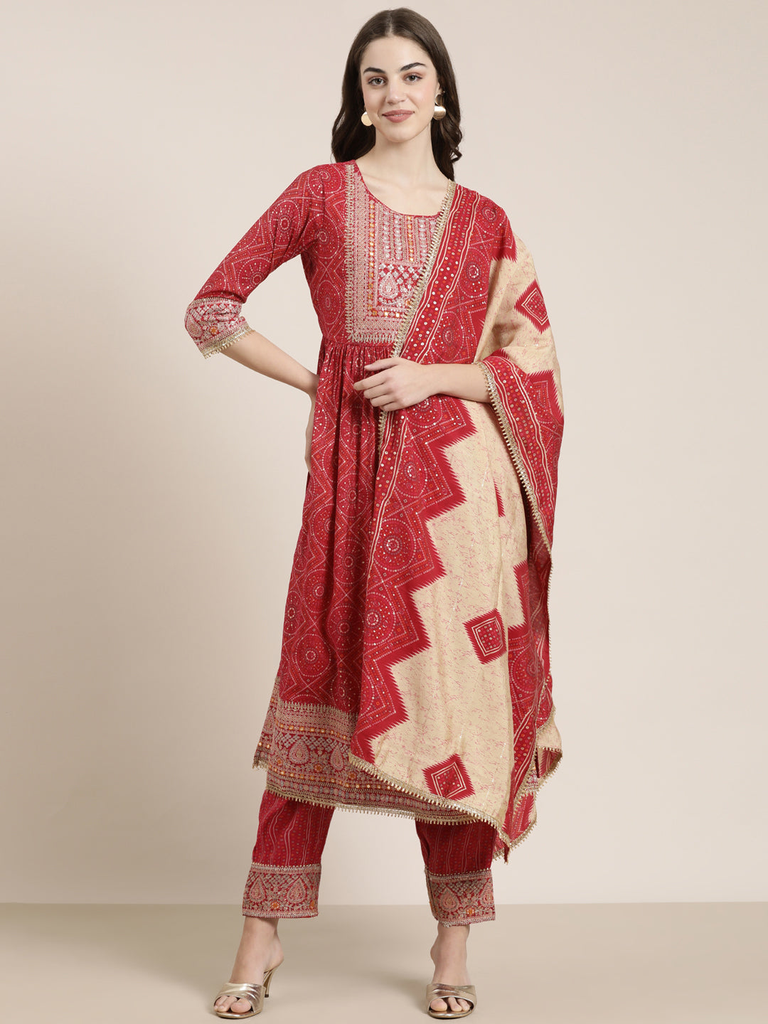 Women Fuchsia Printed Kurta Set