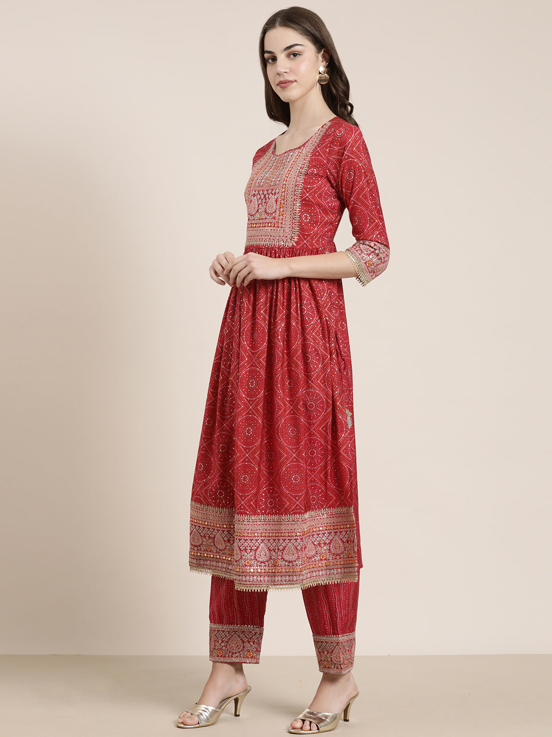 Women Fuchsia Printed Kurta Set