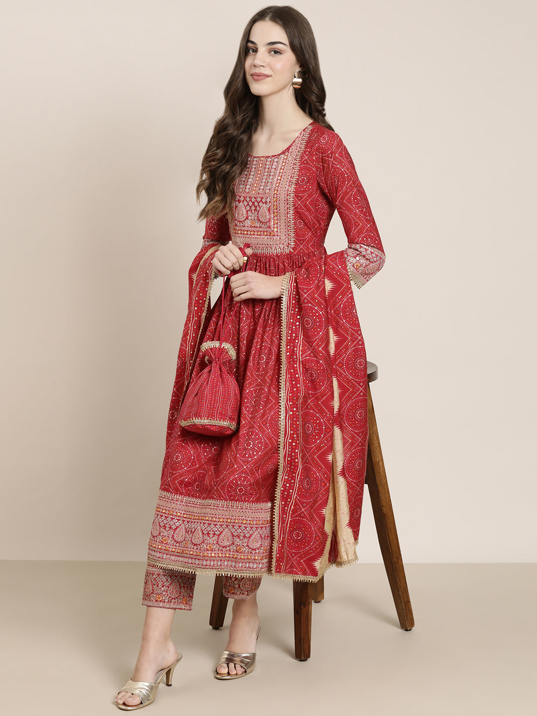 Women Fuchsia Printed Kurta Set