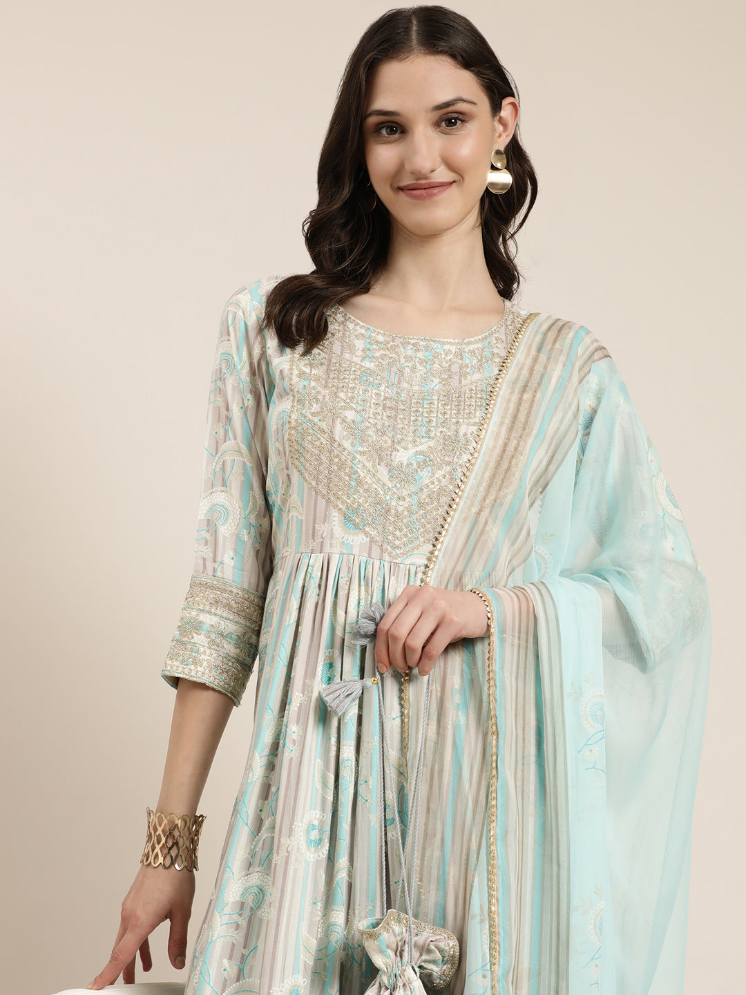 Women Turquoise Blue Floral Kurta Set