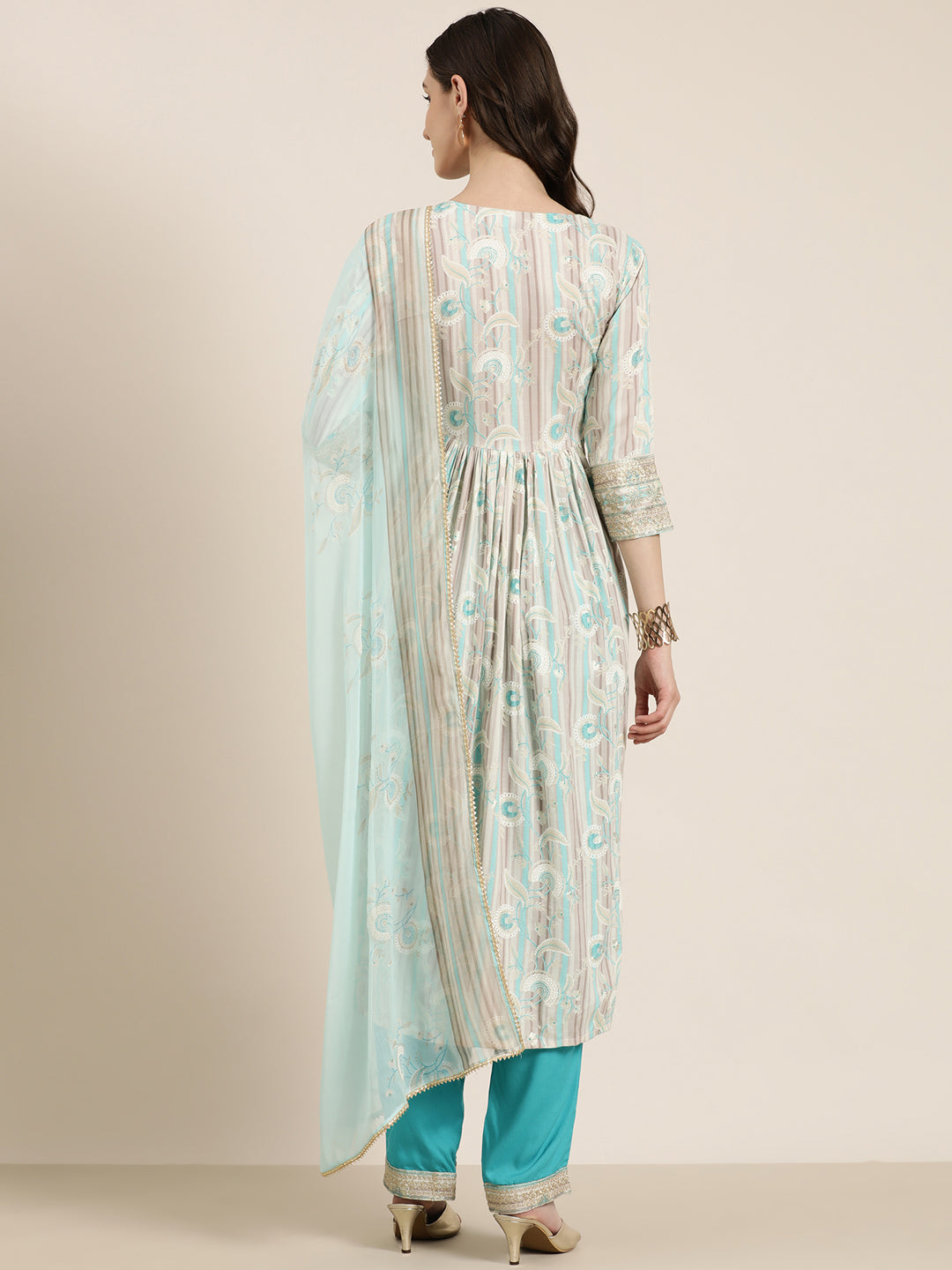 Women Turquoise Blue Floral Kurta Set