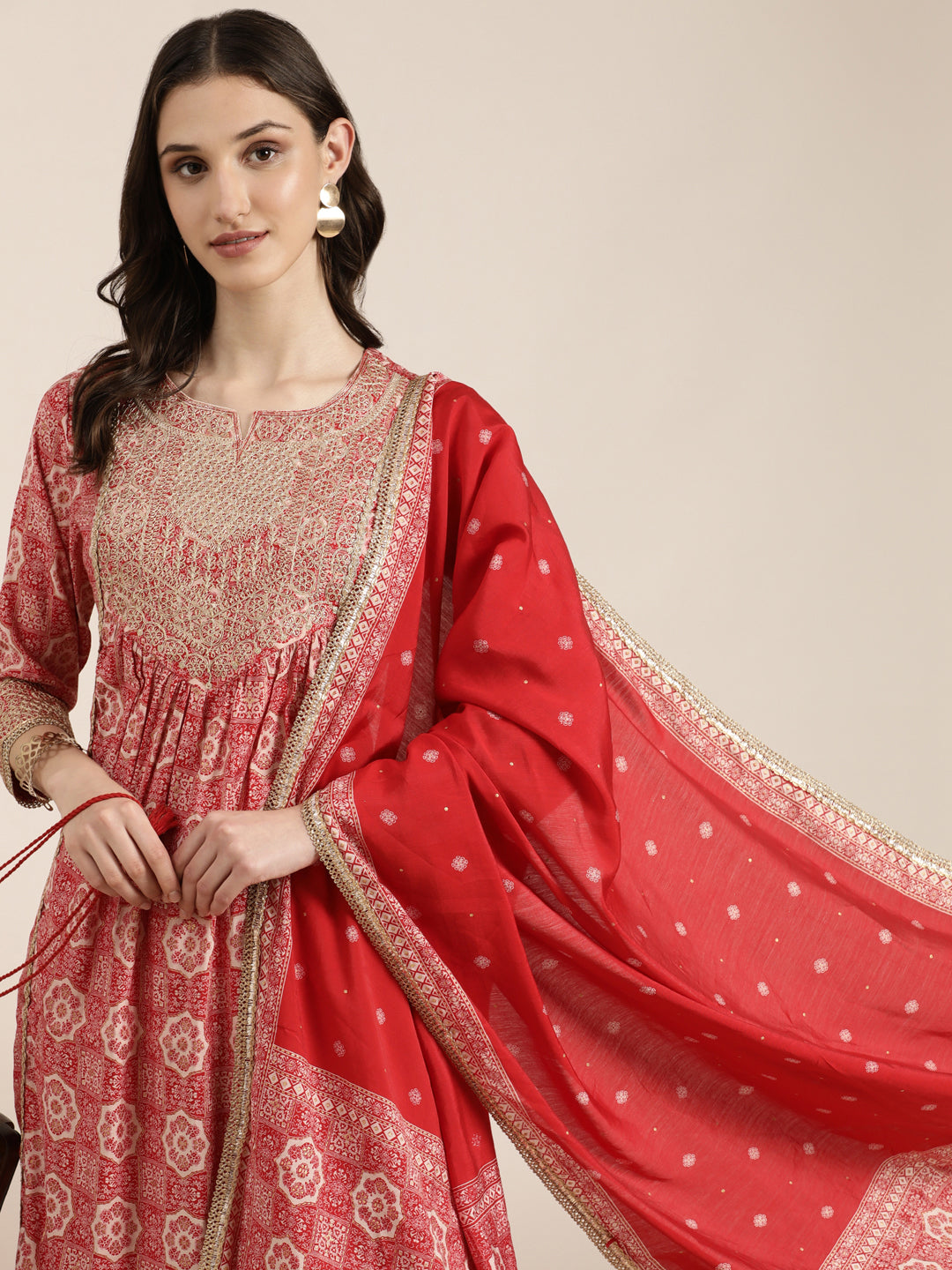 Women Red Printed Kurta Set