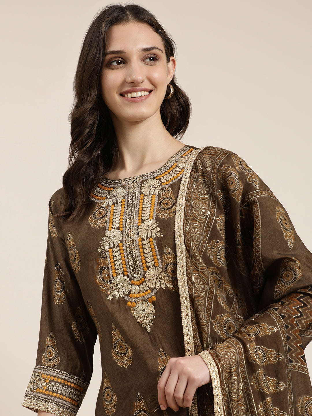 Women Bronze Printed Kurta Set