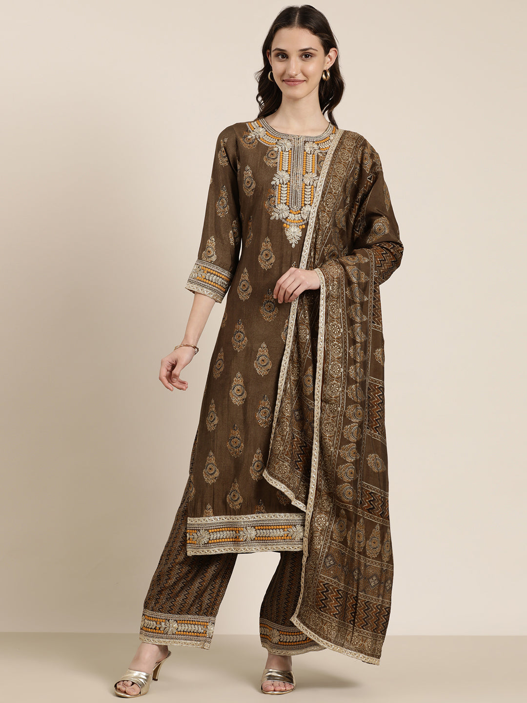 Women Bronze Printed Kurta Set