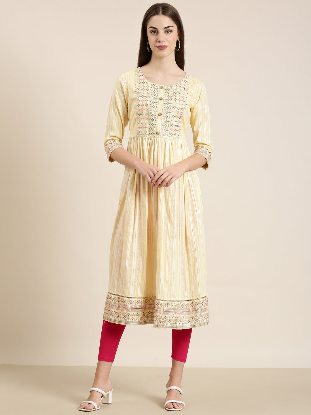 Women Yellow Solid Straight Kurta