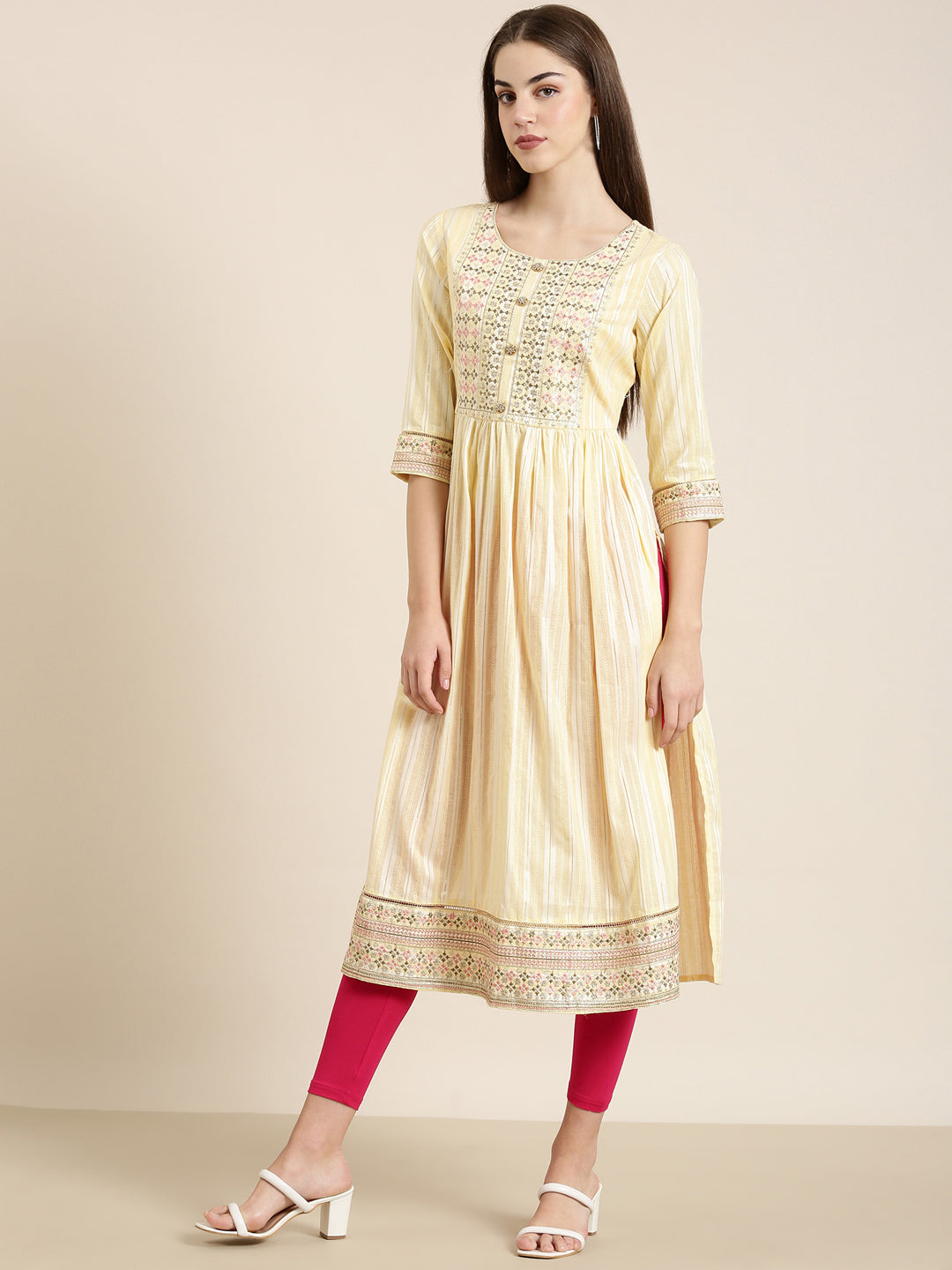 Women Yellow Solid Straight Kurta